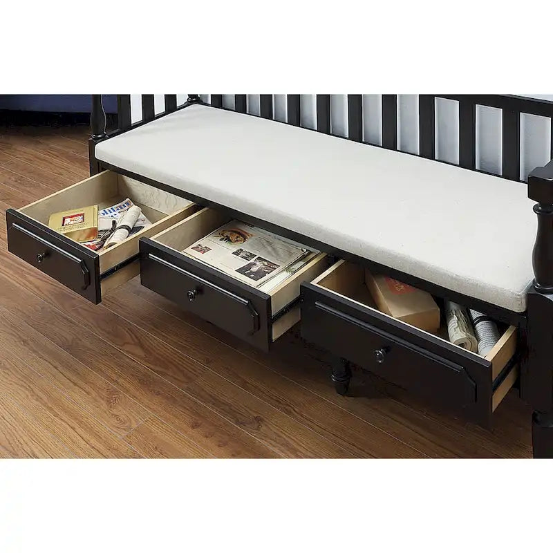 Banc de rangement 3 tiroirs rembourré en tissu style Ferme Noyer / Naturel / Blanc — 1 place