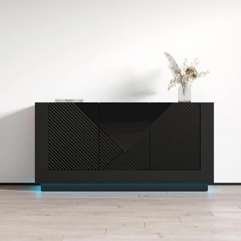 Blanc / Noir | Buffet hautement brillant | Assemblage par 1 personne