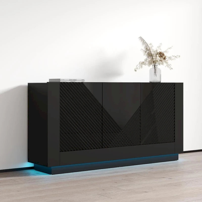 Blanc / Noir | Buffet hautement brillant | Assemblage par 1 personne