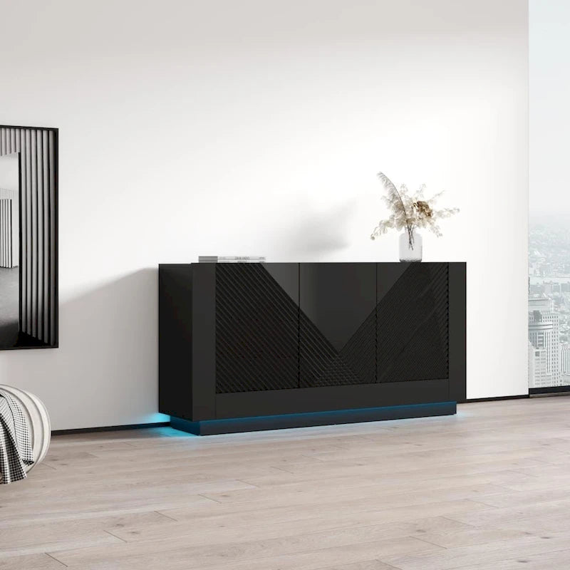 Blanc / Noir | Buffet hautement brillant | Assemblage par 1 personne