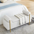 Banc de rangement 2 places en velours vert / beige / blanc avec pieds dorés