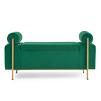 Banc de rangement 2 places en velours vert / beige / blanc avec pieds dorés