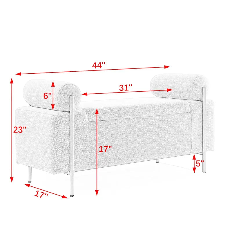 Banc de rangement 2 places en velours vert / beige / blanc avec pieds dorés