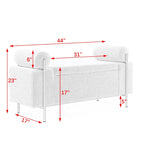 Banc de rangement 2 places en velours vert / beige / blanc avec pieds dorés