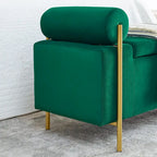 Banc de rangement 2 places en velours vert / beige / blanc avec pieds dorés