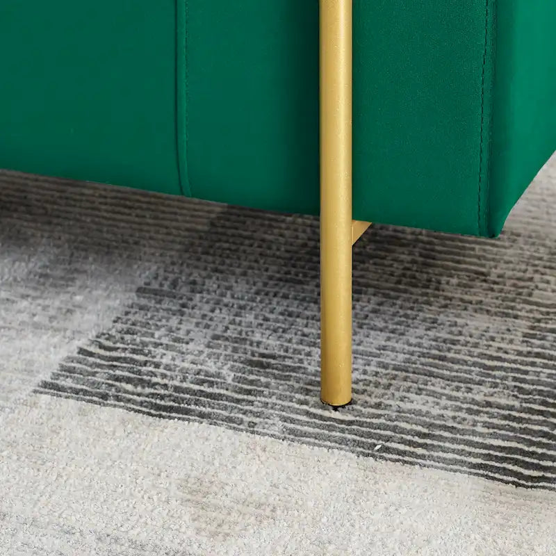 Banc de rangement 2 places en velours vert / beige / blanc avec pieds dorés