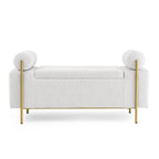 Banc de rangement 2 places en velours vert / beige / blanc avec pieds dorés