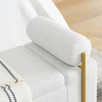 Banc de rangement 2 places en velours vert / beige / blanc avec pieds dorés