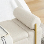 Banc de rangement 2 places en velours vert / beige / blanc avec pieds dorés