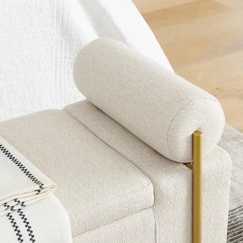Banc de rangement 2 places en velours vert / beige / blanc avec pieds dorés