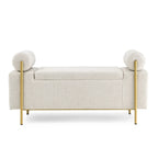 Banc de rangement 2 places en velours vert / beige / blanc avec pieds dorés