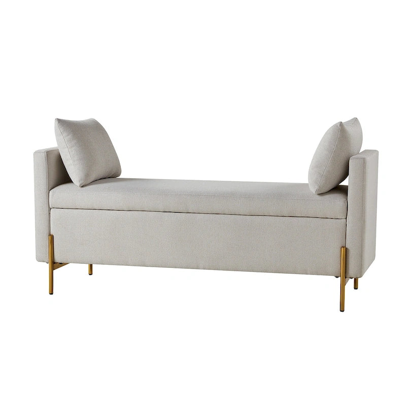 Banc de rangement capitonné rabattable en velours gris / moutarde / bleu marine / ivoire / noir avec accoudoirs et coussins, 1 personne