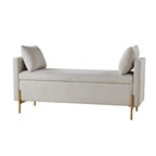 Banc de rangement capitonné rabattable en velours gris / moutarde / bleu marine / ivoire / noir avec accoudoirs et coussins, 1 personne