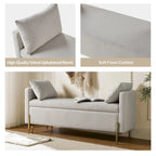 Banc de rangement capitonné rabattable en velours gris / moutarde / bleu marine / ivoire / noir avec accoudoirs et coussins, 1 personne