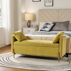 Banc de rangement capitonné rabattable en velours gris / moutarde / bleu marine / ivoire / noir avec accoudoirs et coussins, 1 personne