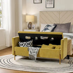 Banc de rangement capitonné rabattable en velours gris / moutarde / bleu marine / ivoire / noir avec accoudoirs et coussins, 1 personne