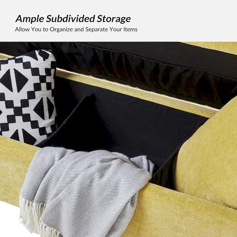 Banc de rangement capitonné rabattable en velours gris / moutarde / bleu marine / ivoire / noir avec accoudoirs et coussins, 1 personne