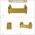 Banc de rangement capitonné rabattable en velours gris / moutarde / bleu marine / ivoire / noir avec accoudoirs et coussins, 1 personne