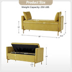Banc de rangement capitonné rabattable en velours gris / moutarde / bleu marine / ivoire / noir avec accoudoirs et coussins, 1 personne