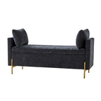 Banc de rangement capitonné rabattable en velours gris / moutarde / bleu marine / ivoire / noir avec accoudoirs et coussins, 1 personne