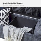 Banc de rangement capitonné rabattable en velours gris / moutarde / bleu marine / ivoire / noir avec accoudoirs et coussins, 1 personne