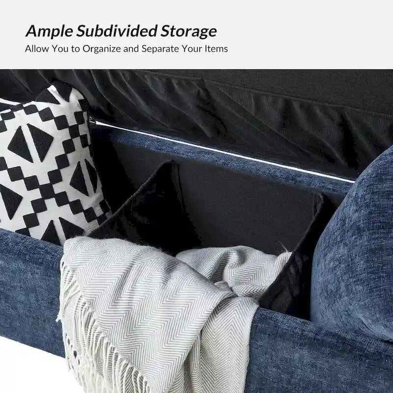 Banc de rangement capitonné rabattable en velours gris / moutarde / bleu marine / ivoire / noir avec accoudoirs et coussins, 1 personne