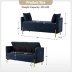 Banc de rangement capitonné rabattable en velours gris / moutarde / bleu marine / ivoire / noir avec accoudoirs et coussins, 1 personne