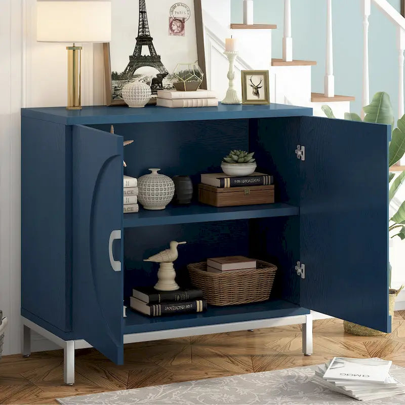 Bahut en placage de bois bleu marine / blanc / noir — Assemblage par 1 personne