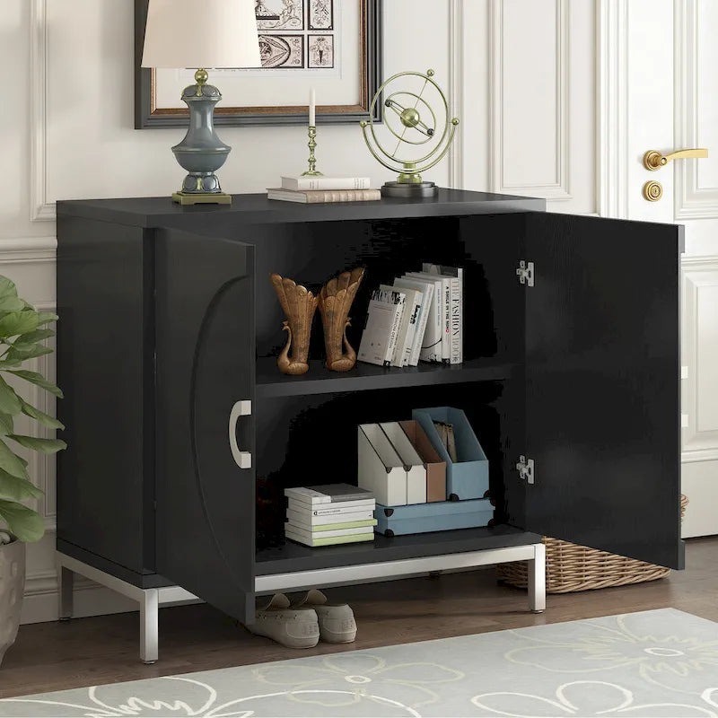 Bahut en placage de bois bleu marine / blanc / noir — Assemblage par 1 personne