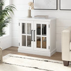 Armoire de rangement de style campagnard en frêne blanc et noir vintage avec portes vitrées – 1 porte