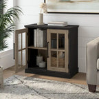 Armoire de rangement de style campagnard en frêne blanc et noir vintage avec portes vitrées – 1 porte