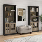 Armoire de rangement de style campagnard en frêne blanc et noir vintage avec portes vitrées – 1 porte