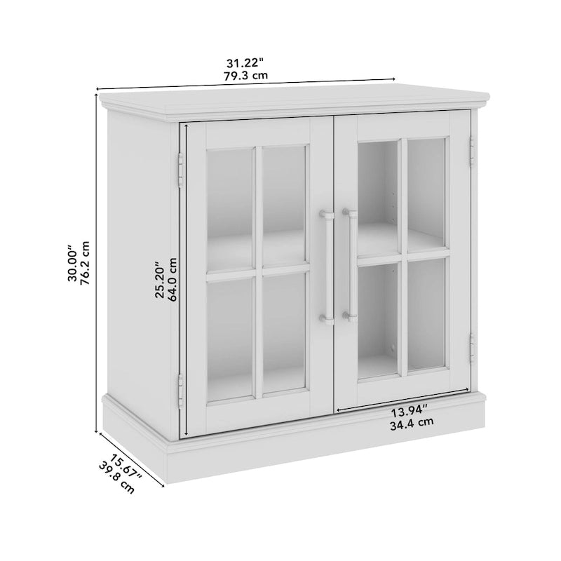 Armoire de rangement de style campagnard en frêne blanc et noir vintage avec portes vitrées – 1 porte