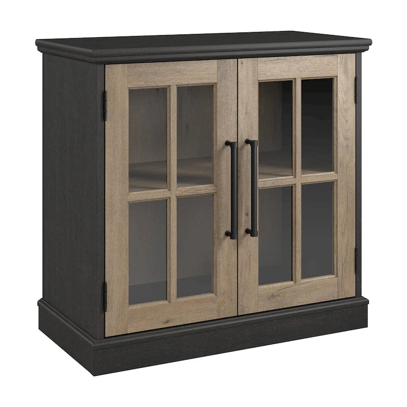 Armoire de rangement de style campagnard en frêne blanc et noir vintage avec portes vitrées – 1 porte