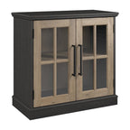 Armoire de rangement de style campagnard en frêne blanc et noir vintage avec portes vitrées – 1 porte