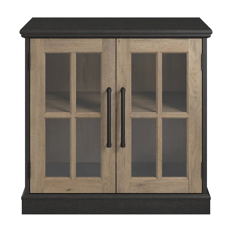 Armoire de rangement de style campagnard en frêne blanc et noir vintage avec portes vitrées – 1 porte