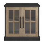 Armoire de rangement de style campagnard en frêne blanc et noir vintage avec portes vitrées – 1 porte