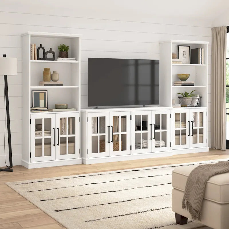 Armoire de rangement de style campagnard en frêne blanc et noir vintage avec portes vitrées – 1 porte