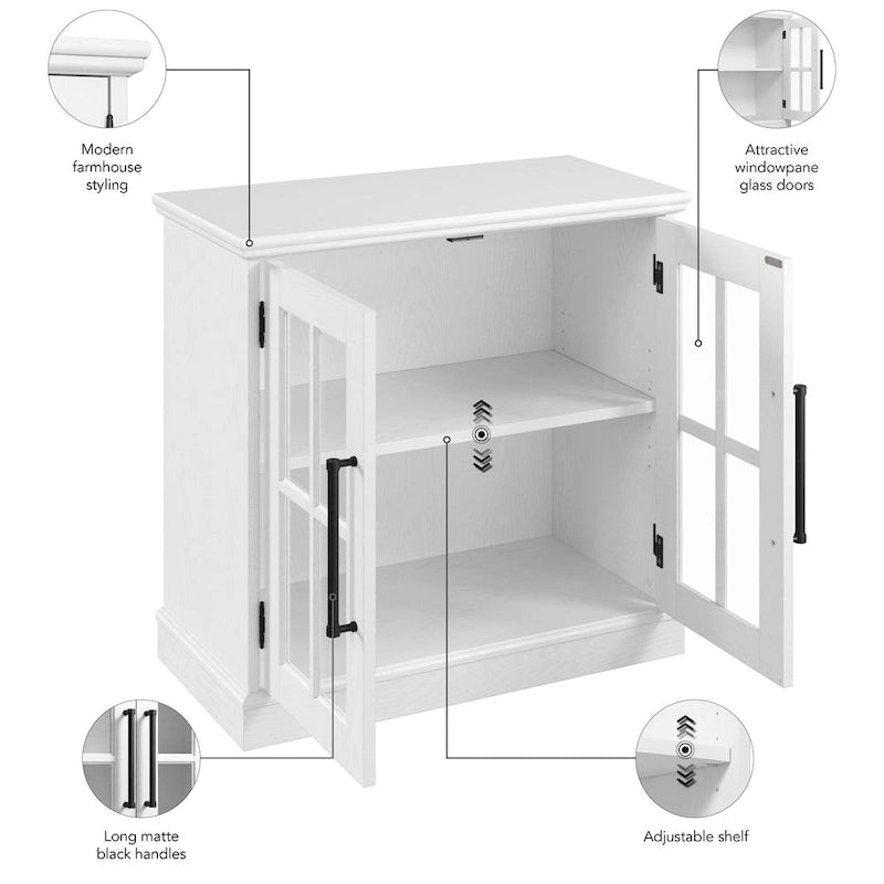 Armoire de rangement de style campagnard en frêne blanc et noir vintage avec portes vitrées – 1 porte