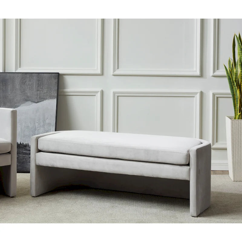 Banc incurvé en velours gris clair/gris ardoise – 2 places