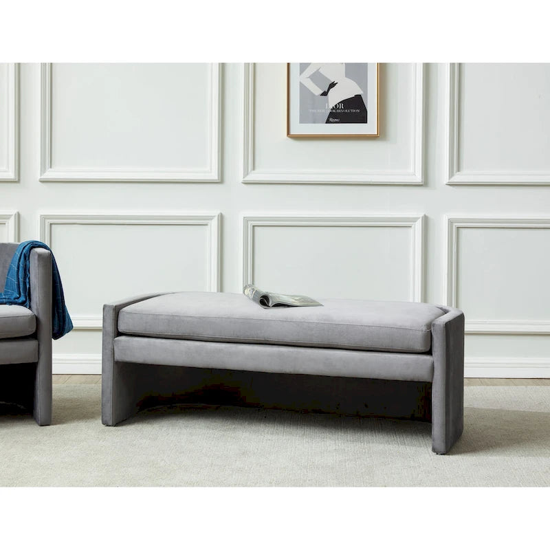 Banc incurvé en velours gris clair/gris ardoise – 2 places