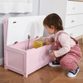 Banc de rangement pour enfants rose/gris/blanc avec couvercle de sécurité – Coffre à jouets et siège 2 en 1
