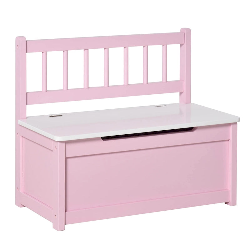 Banc de rangement pour enfants rose/gris/blanc avec couvercle de sécurité – Coffre à jouets et siège 2 en 1