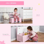Banc de rangement pour enfants rose/gris/blanc avec couvercle de sécurité – Coffre à jouets et siège 2 en 1