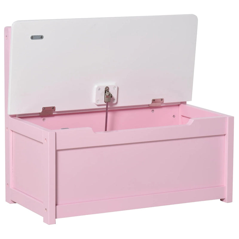 Banc de rangement pour enfants rose/gris/blanc avec couvercle de sécurité – Coffre à jouets et siège 2 en 1