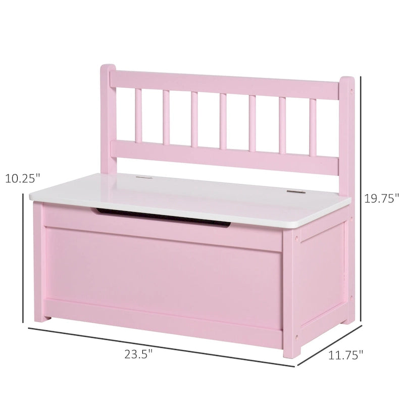 Banc de rangement pour enfants rose/gris/blanc avec couvercle de sécurité – Coffre à jouets et siège 2 en 1