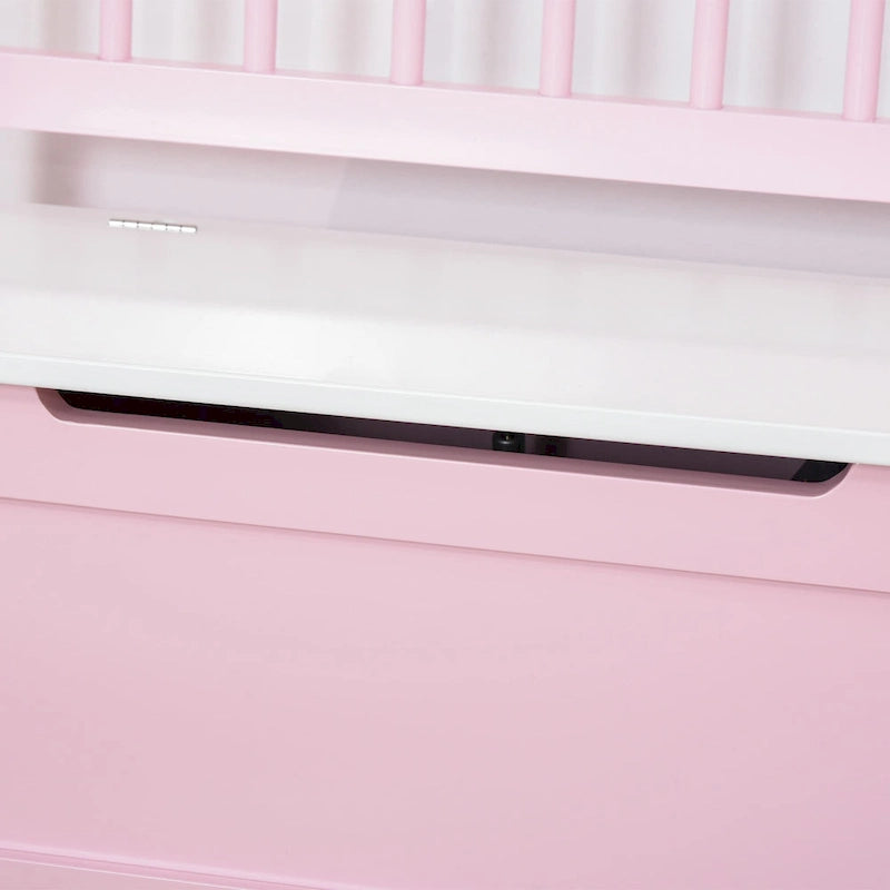 Banc de rangement pour enfants rose/gris/blanc avec couvercle de sécurité – Coffre à jouets et siège 2 en 1