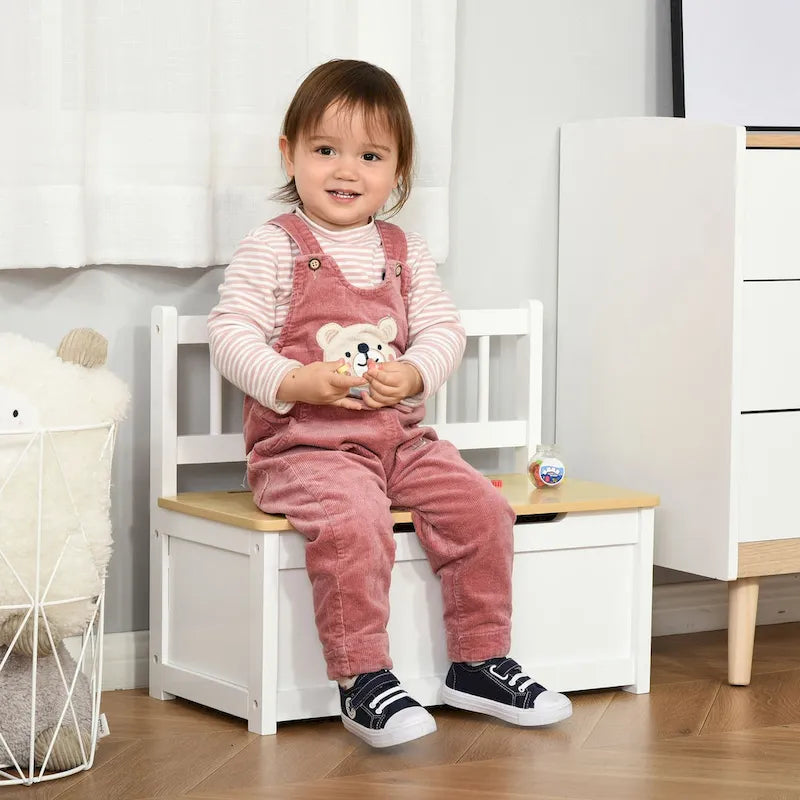 Banc de rangement pour enfants rose/gris/blanc avec couvercle de sécurité – Coffre à jouets et siège 2 en 1