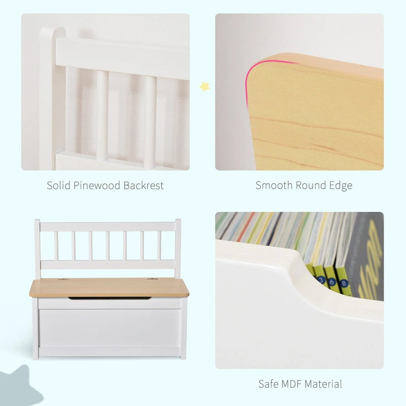 Banc de rangement pour enfants rose/gris/blanc avec couvercle de sécurité – Coffre à jouets et siège 2 en 1