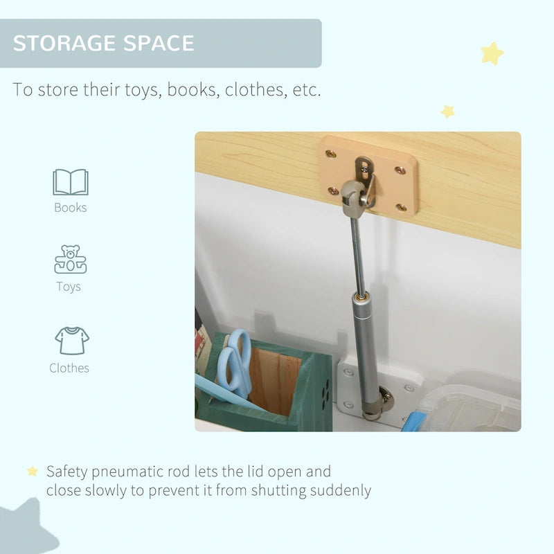 Banc de rangement pour enfants rose/gris/blanc avec couvercle de sécurité – Coffre à jouets et siège 2 en 1